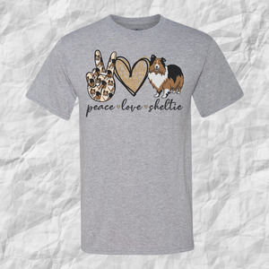 Peace Love Sheltie Gray Sublimated Tee 3X